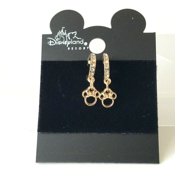 Vintage Disney Mickey Minnie Mouse Earrings Crystal Gold Plated Dainty Sparkly - Picture 3 of 5